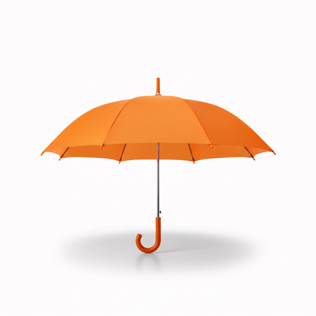 Orange umbrella isolated on white background. 3D illustration. Top view.の素材