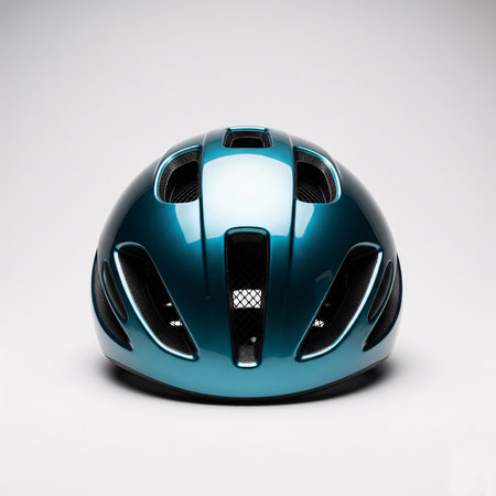 Blue motorcycle helmet isolated on white background. 3d render. Side view.の素材