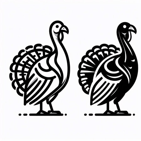 Turkey, black and white vector illustration in outline style on a white backgroundのイラスト素材