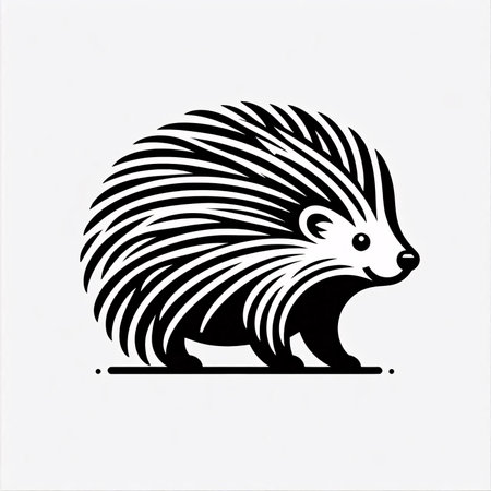 Hedgehog. Black and white vector illustration isolated on white backgroundのイラスト素材