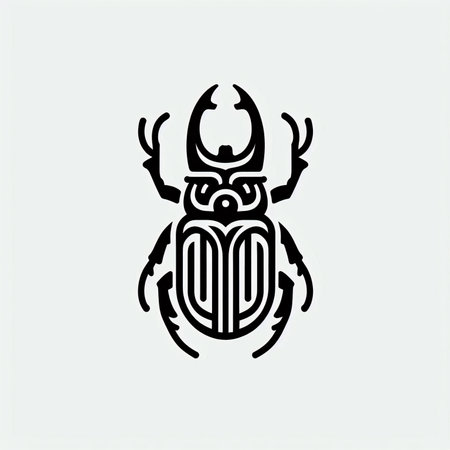 stag beetle logo vector icon illustration design template black and white colorの素材