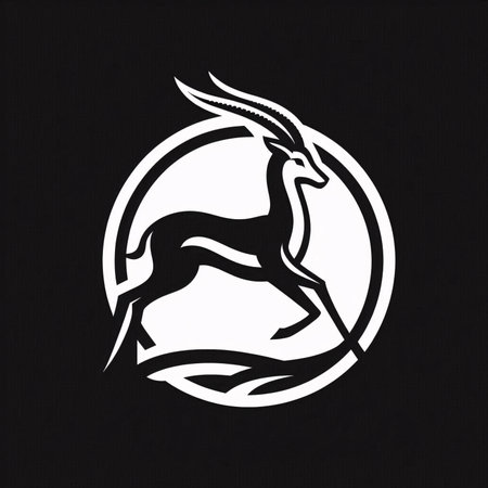 Black and white gazelle logo. Antelope in the circleの素材