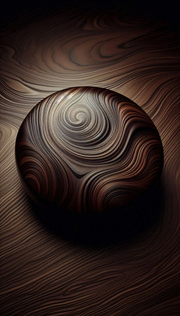 Wooden sphere on a dark background. 3d rendering. Computer digital drawing.の素材
