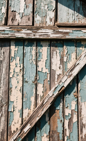 Old wooden wall with peeling paint. Abstract background and texture for design.の素材