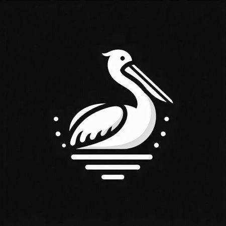 Pelican icon isolated on black background. Stork symbol.の素材