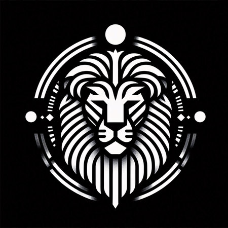 Lion head tattoo on a black background, vector illustration for t-shirtの素材