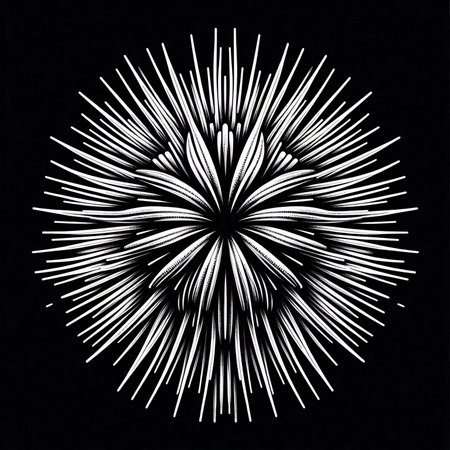 Abstract black and white illustration of a flower on a black background.のイラスト素材