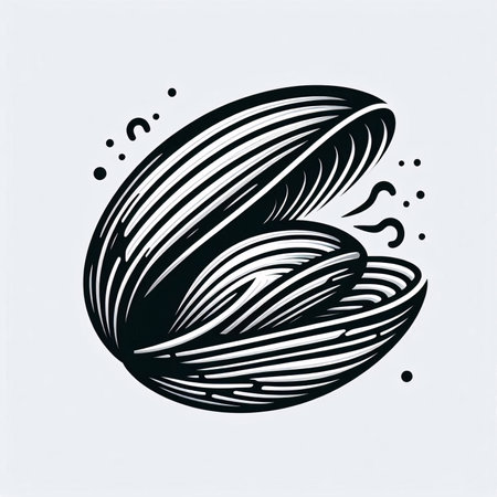 Mussels hand drawn vector illustration. Be food sketch. Black and white sketchのイラスト素材