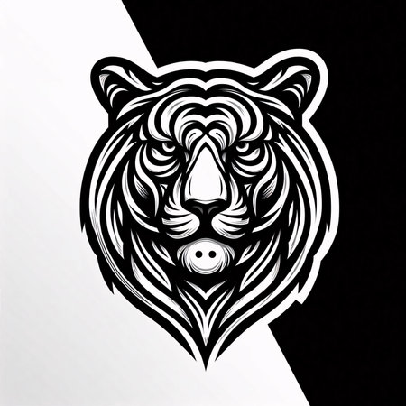 Tribal tiger head with black and white background. Vector illustration.のイラスト素材