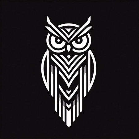 Owl head with tribal patterns on a black background. Vector illustration.のイラスト素材