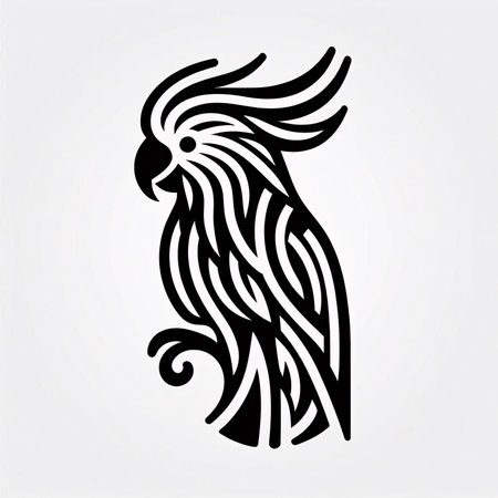 Parrot head tattoo. Black and white vector illustration isolated on white backgroundのイラスト素材