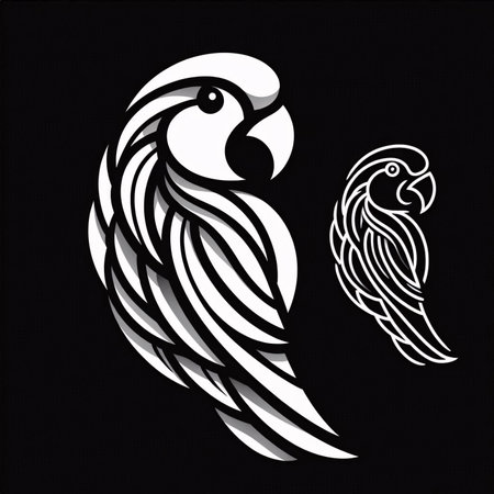 Parrot and cockatoo on a black background. Vector illustration.のイラスト素材