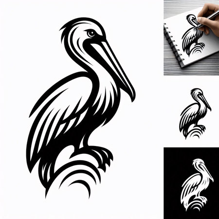 Pelican bird and notepad on a white background, vector illustrationのイラスト素材