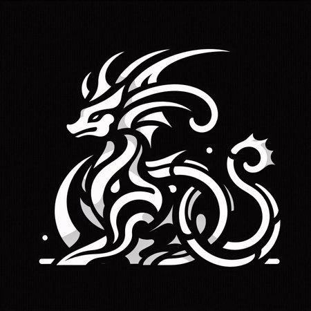 Dragon tattoo on a black background. Vector illustration for your design.の素材