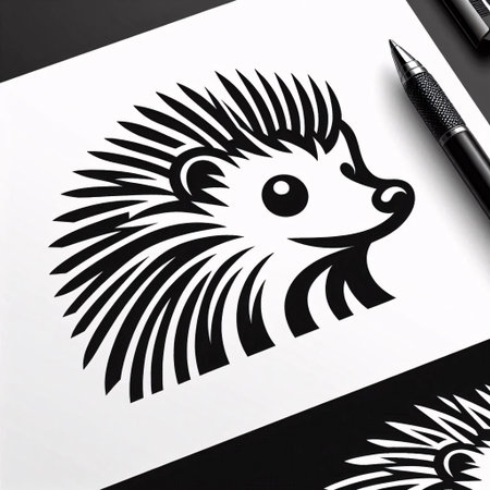 Porcupine drawing on a paper sheet with a pen.のイラスト素材