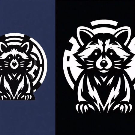 Raccoon on a black background with a pattern. Vector illustration.のイラスト素材