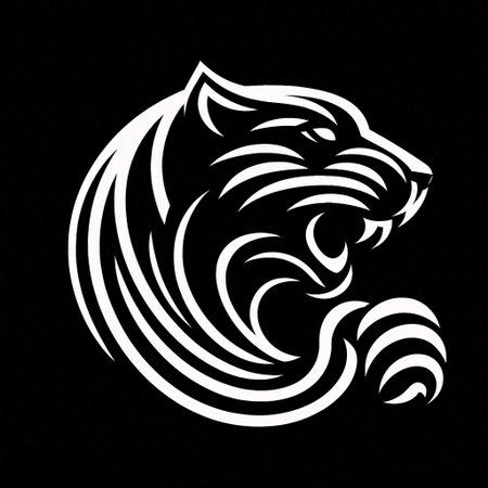 Tribal tiger head isolated on black background. Vector illustration.のイラスト素材
