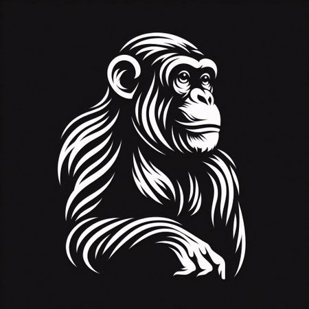 chimpanzee on a black background. Hand-drawn illustrationのイラスト素材