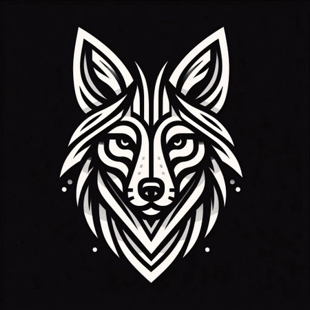 Vector illustration of a wolf head in tribal style on a black background