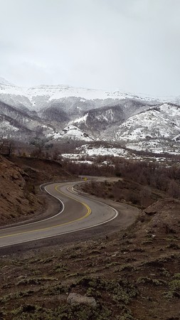 route in mountain landscape in southern Argentinaの写真素材