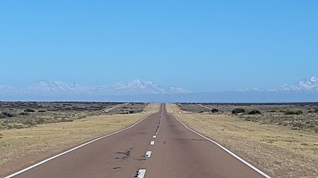 mountain route. fantastic landscape. Road to Las Lenas, Argentinaの写真素材