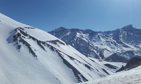 beautiful mountain, Andes mountains in southern Argentina With high snowy peaks and wild areas of sky and tourismの写真素材