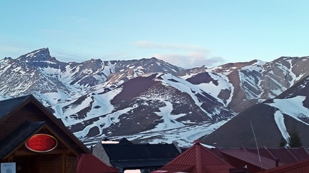 snowy peaks in the Andes Mountains. mountain villages, ski resorts in Argentina, hidden routes. beautiful landscapesの写真素材