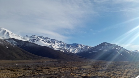 snowy peaks in the Andes Mountains. mountain villages, ski resorts in Argentina, hidden routes. beautiful landscapesの写真素材