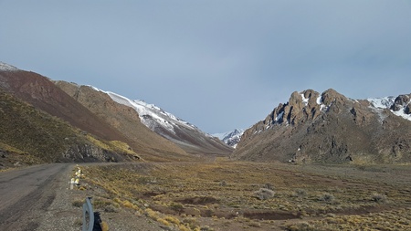 snowy peaks in the Andes Mountains. mountain villages, ski resorts in Argentina, hidden routes. beautiful landscapesの写真素材