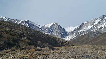 snowy peaks in the Andes Mountains. mountain villages, ski resorts in Argentina, hidden routes. beautiful landscapesの写真素材