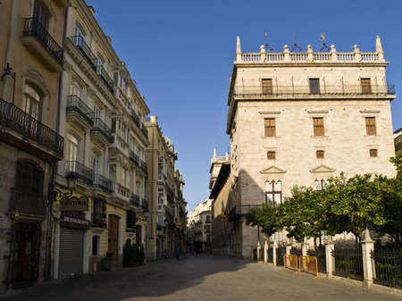 Pedestrian street of the historic center of Valencia (Spain), where you can see the palace of the Autonomous Government, called the Palace of the Generalitatの写真素材