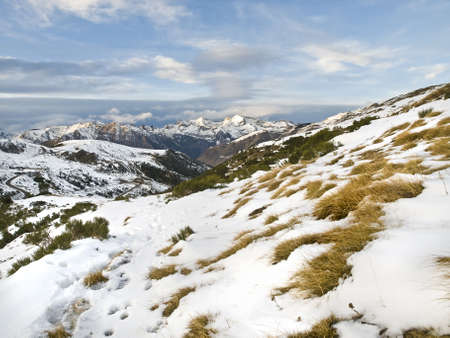Mountain landscape in winter, covered with snowの写真素材