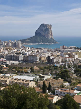 Aerial view of the town of Calpe (Costa Blanca - Spain), with the Mediterranean Sea and the Rock of Ifach on the backgroundの写真素材