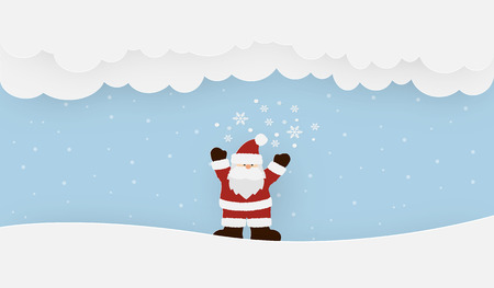 Santa Claus standing on the snow in winter season. Happy new year and Merry christmas, paper art, digital craft style, vector illustration.のイラスト素材