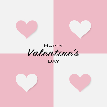 Happy Valentineâs Day greeting card with paper cut hearts on two color background. Vector illustration. Invitation, posters, wallpaper and festive banner.のイラスト素材