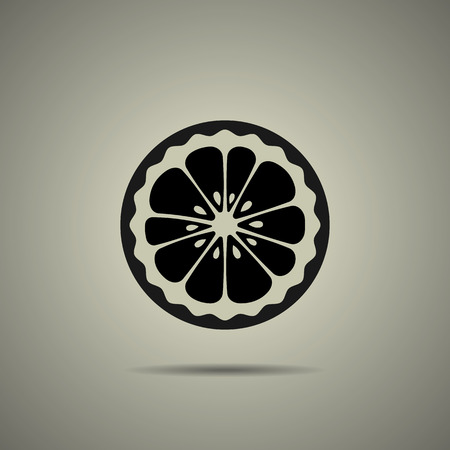 lemon slice icon in flat style with black and white colors, isolatedのイラスト素材
