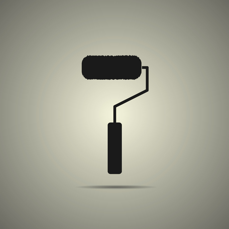 roller brush icon in flat black and white style, isokatedのイラスト素材