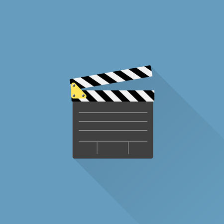 Movie clapper board icon with long shadow in flat syleのイラスト素材