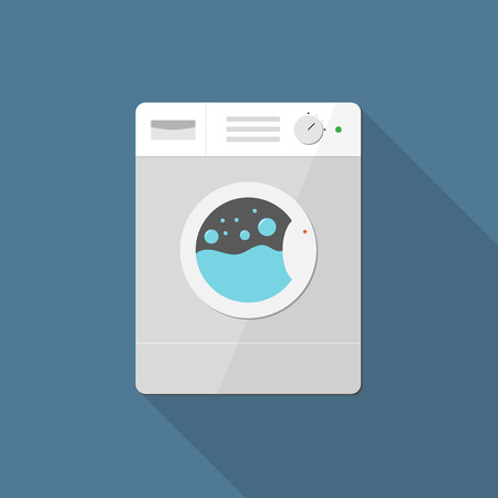 Washing machine icon in flat style with long shadow, web icon, isolated, coloredのイラスト素材