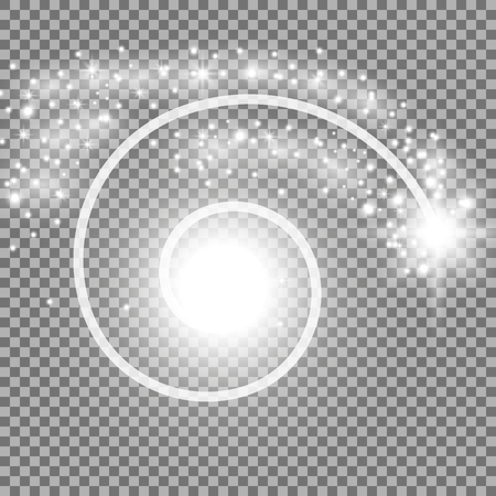 Spiral with particle dust and sparks on transparent background, white colorのイラスト素材