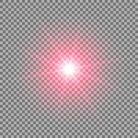 Sunlight with lens flare effect, shining star on transparent background, light effect, red colorのイラスト素材