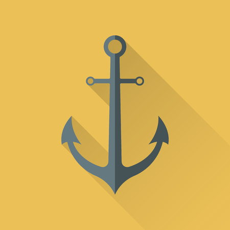 Anchor isolated icon in flat style with long shadow, orange background, marine anchor sign style, isolatedのイラスト素材