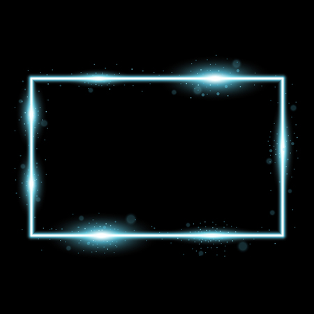 Frame with light effects, laser square with sparks on black background, light effect, aqua colorのイラスト素材