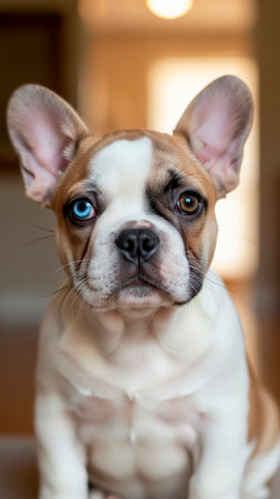 Portrait of a cute french bulldog with blue eyes looking at the cameraの素材