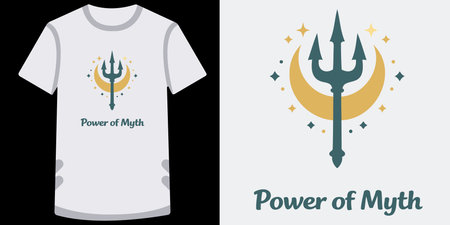 This image showcases a design for a tshirt featuring a stylized graphic of a trident combined with a...