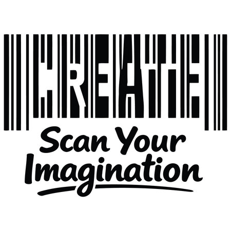 This image features a creative design where the word create is embedded within a barcode pattern The...