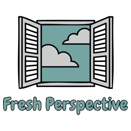 This image features a simple and clean illustration of an open window with two shutters swung wide...