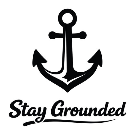 This image features a minimalist black and white illustration of a traditional nautical anchor with...