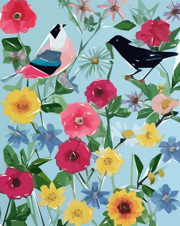 Floral pattern with birds and flowers. Vector illustration.のイラスト素材