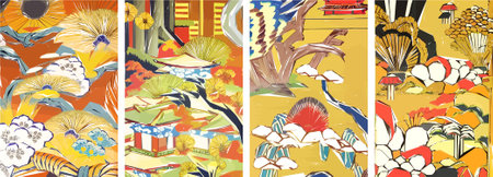 Japanese Sakura Traditional Art vector illustration set. Spring cherry blossom season.のイラスト素材